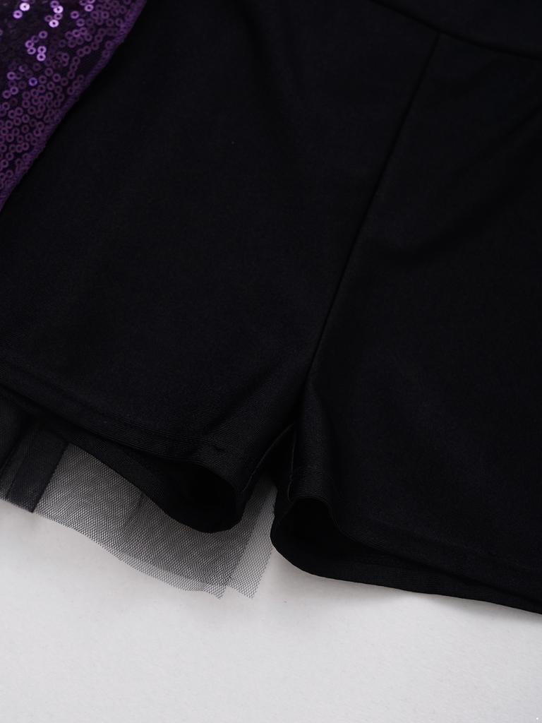 Блестящая танцевальная одежда для девочек с оборчатым подолом и сетчатым лоскутным стилем