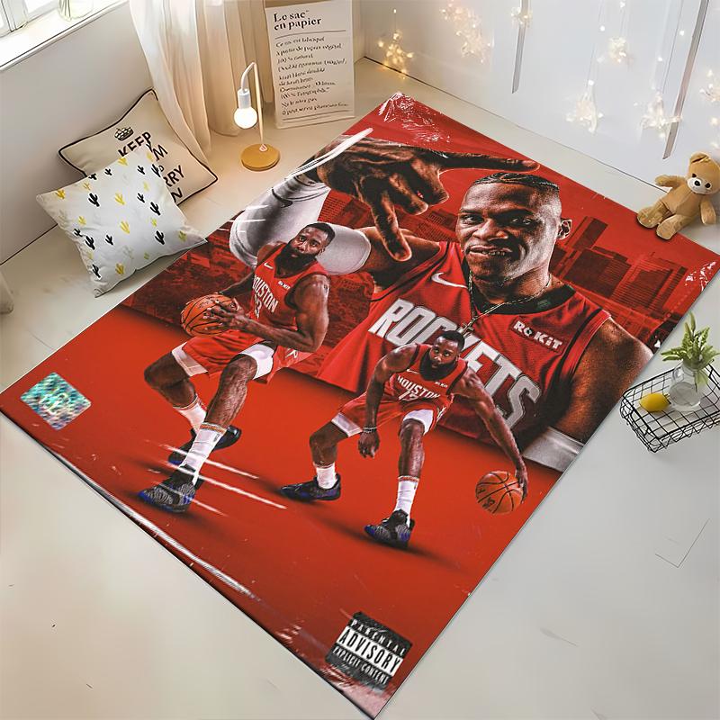 "Red Rockets Basketball Themed Floor Rug" Non-slip rug suitable for living room and bedroom sofas.