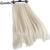 Women A Line Bead Chiffon Skirt Wide Hem Mid Length Elastic Waist Slim Casual Skirt QT2650