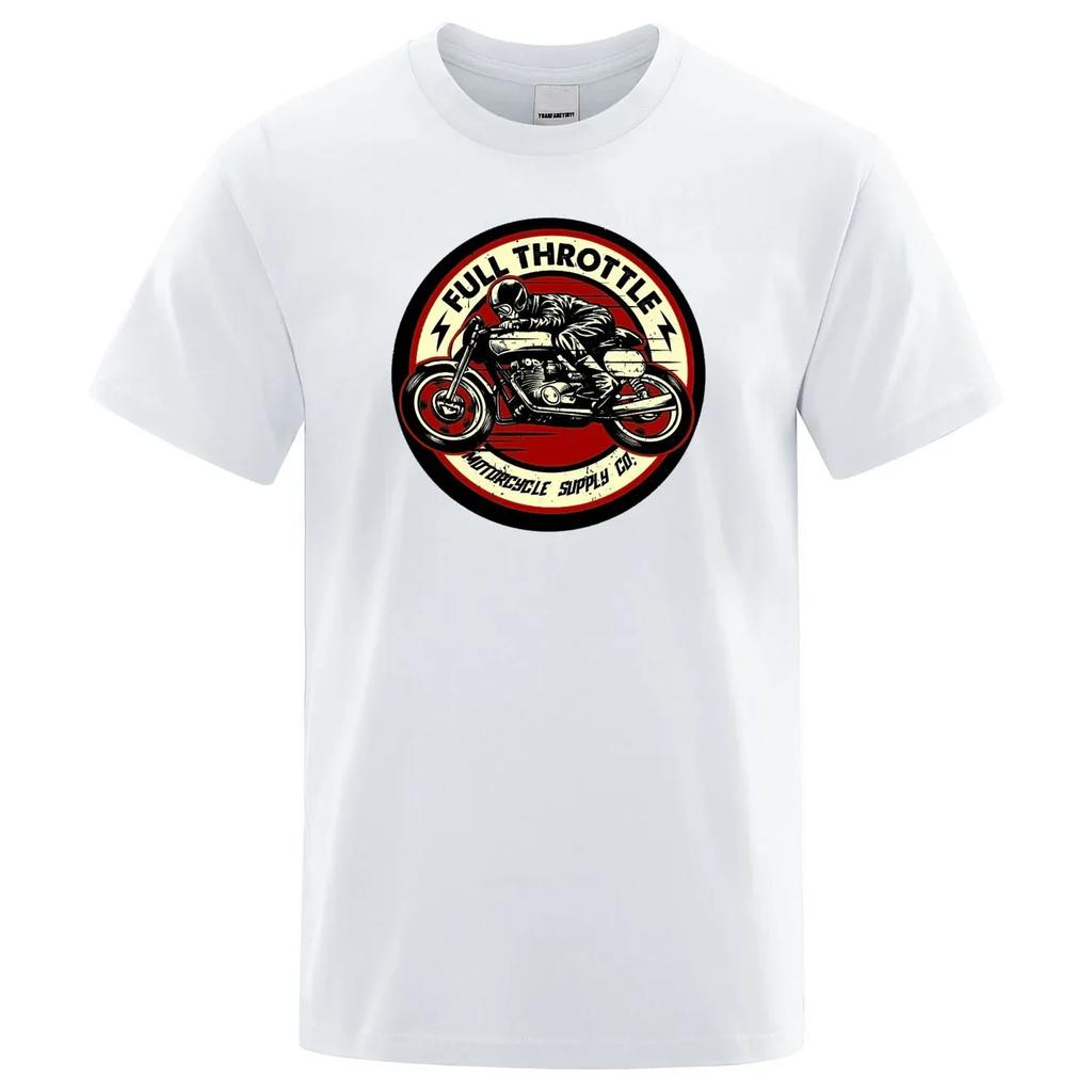 Men's Full Throttle Cafe Racer Rockabilly Biker Print T-Shirt Short Sleeve Casual T-Shirt Loose Cotton T-Shirt Summer Loose Tops