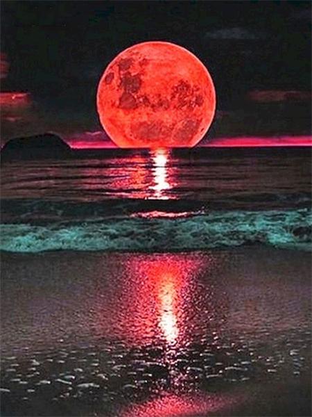 Diamond Painting New Moon Landscape Full Square Round Mosaic Embroidery Night Natural Scenery Home Decor