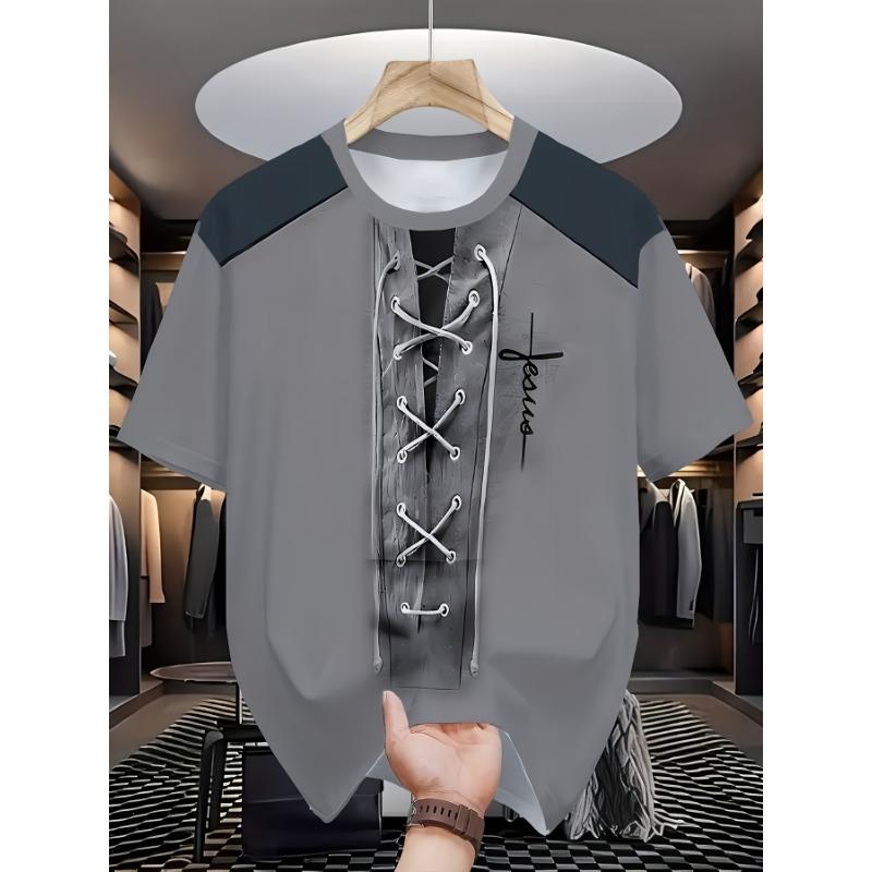 Стильный мужской комплект с принтом, свободная футболка и шорты для шопинга и путешествий PLUS SIZE
