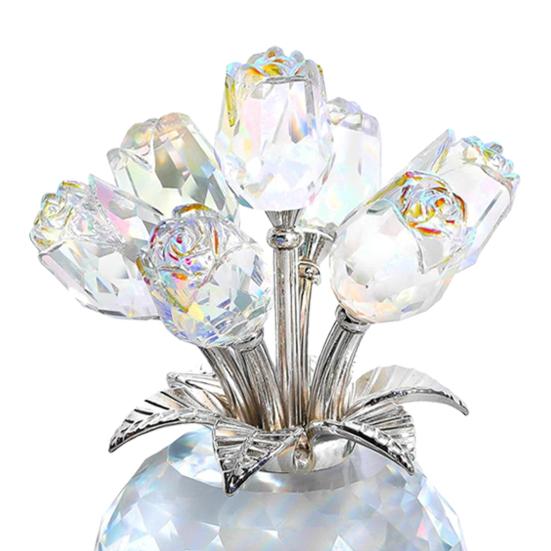 Фигурка Букет Роз из Искусственного Хрусталя с Круглой Вазой Цветочные Стеклянные Украшения Ручной Работы Подарки с Розами на День Святого Валентина, День Матери, День Рождения, Годовщину