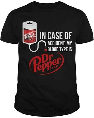 В случае несчастного случая Моя группа крови DR.Pepper Футболка для мужчин женщин Полный размер Унисекс Футболка