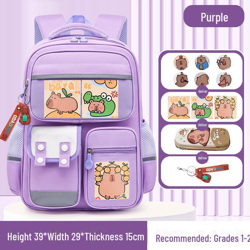 Рюкзак большой вместимости с капибарой для 1-6 классов - Милый и грязеотталкивающий дизайн для мальчиков и девочек