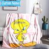 1PC Custom Name Cute Tweety-Bird Artwork Throws Blanket Flannel Blankets for Couch Bed Gifts for Men Women Travel Picnic Christmas fan Gifts