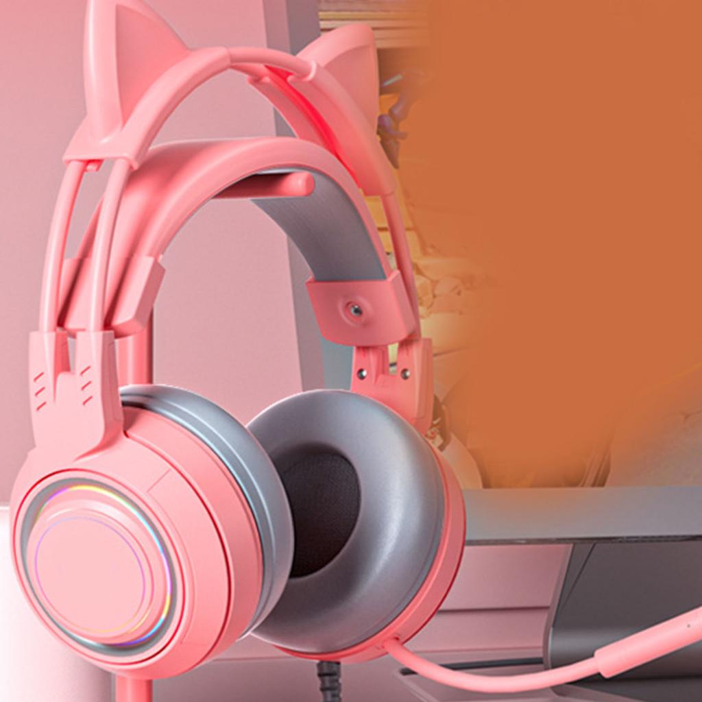 Наушники Cat Ear с микрофоном для шумоподавления для девочек, полностью обернутые амбушюры, проводные, игровые