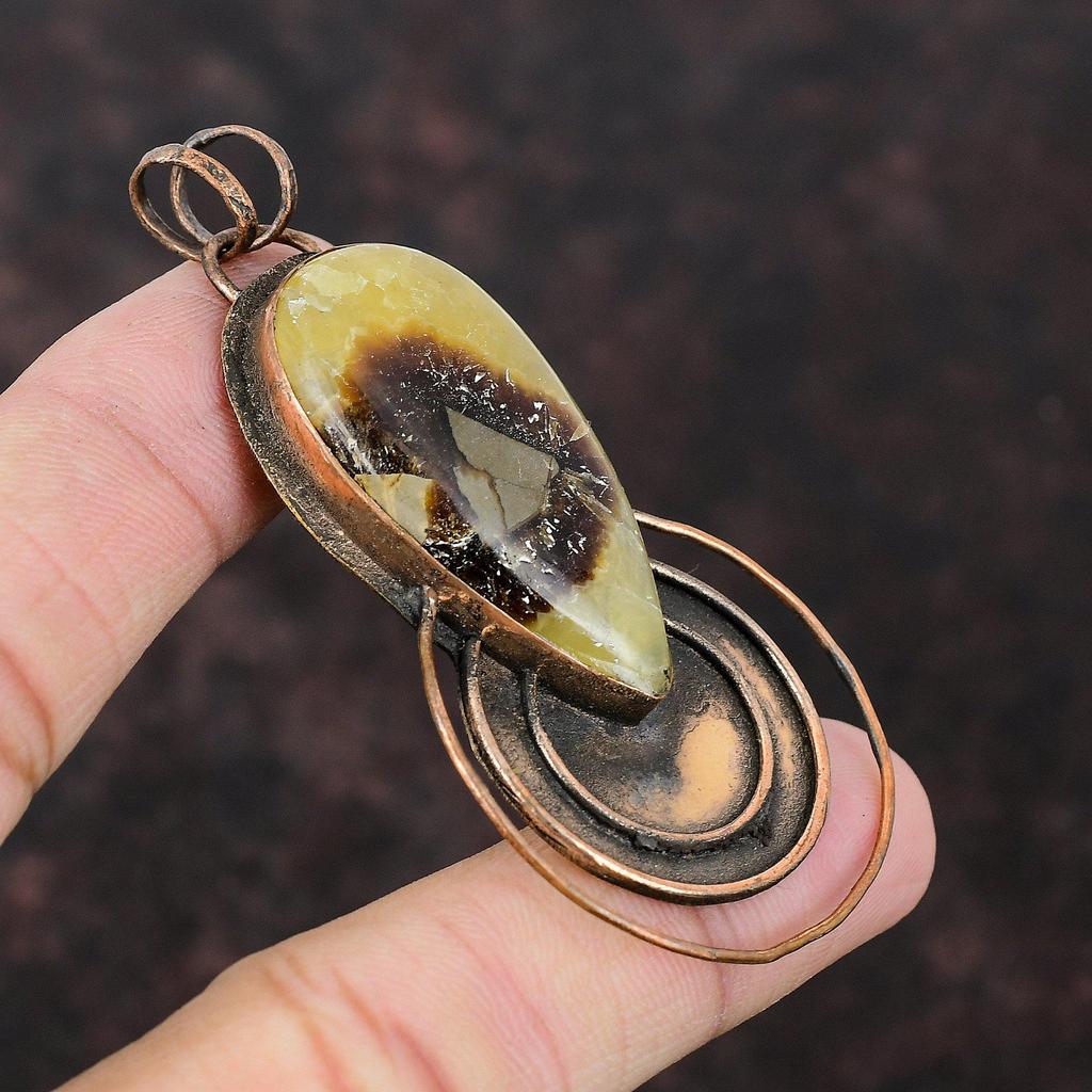Septarian Pendant Copper Pendant Very Pretty Gemstone Pendant Copper Jewelry Handmade Decent Pendant Jewelry For Gift Boho & Hippie Pendant