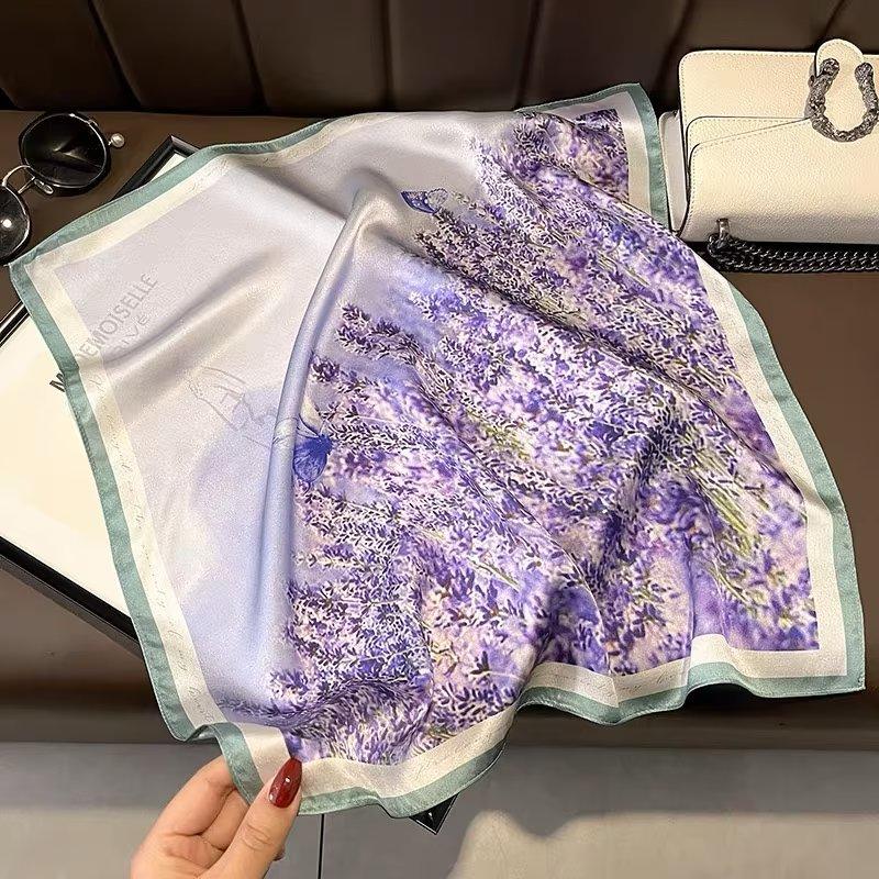 100% Silk Scarf Plum Blossom Pattern Square Scarves for Women Wrap Kerchief Mulberry Silk Bandana Fashion Luxury Headband Hijab