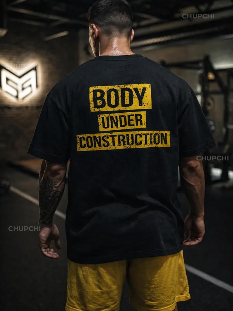Thick Oversized Black T-Shirt with GYM CONSTRUCTION Print