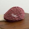 Autumn and winter retro plaid embroidery letter forward hat female Maillard face small British short brim newsboy painter hat