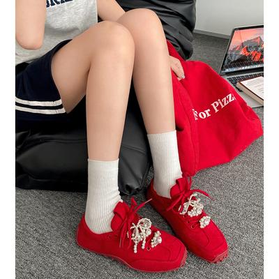 Кеды Queen Fan Красные Ретро Платформа Тренировочные Женские 2025 Новые Осенние Балетные Универсальные Низкие