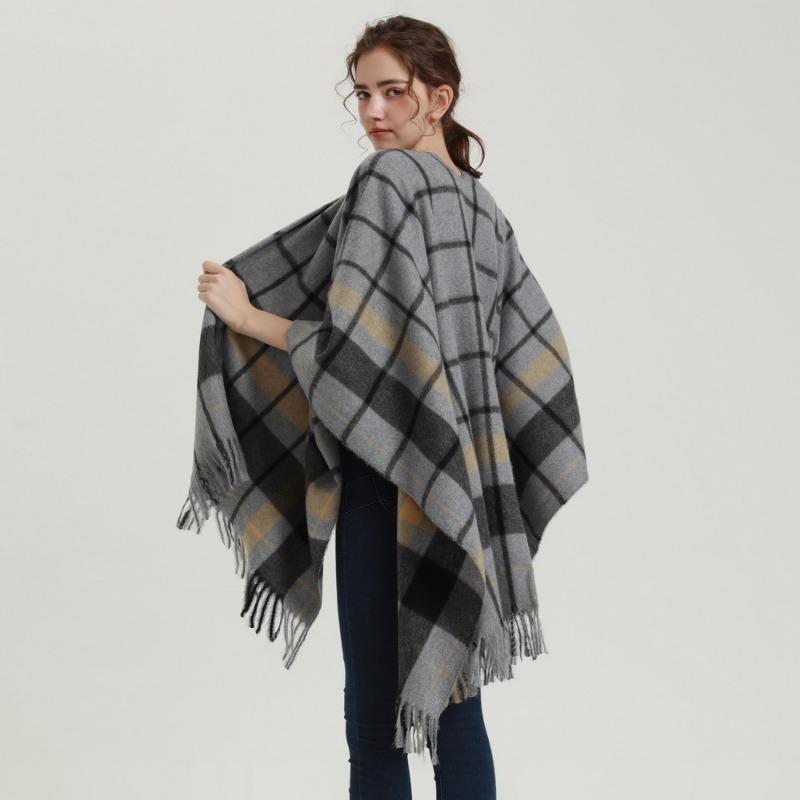 Plaid Scarf Shawl New Thorn Double-sided Can Be Worn Imitation Cashmere Split Shawl Summer Air-conditioned Room Nap Blanket