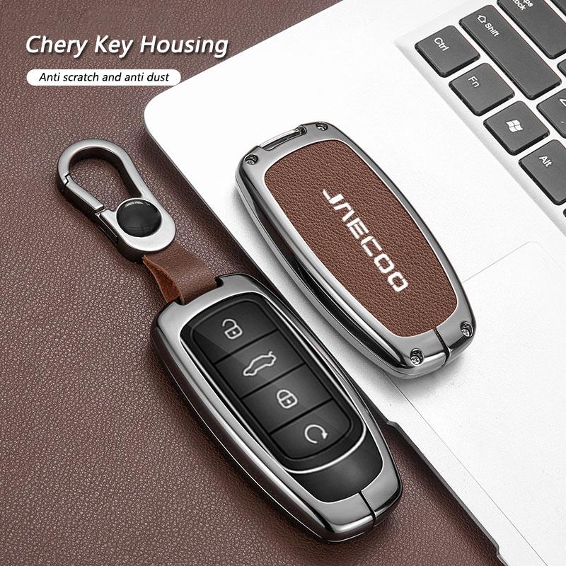 Leather Car Smart Remote Key Case Cover Protection Shell Bag For Chery Jaecoo J6 J7 J8 Phev 2023 2024 2025 Keychain Accessories WW26