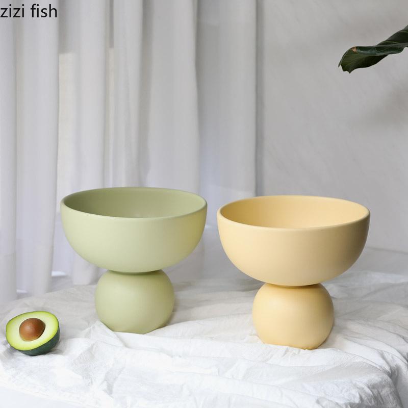 Простая однотонная керамическая тарелка для фруктов с высокой ножкой для гостиной, чайный столик, поднос для хранения закусок и орехов, конфетница, бытовая техника