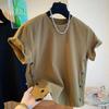Summer Button Split O-neck T-shirts Y2k Short Sleeve Loose Tee Shirt Fashion High Waist White Tops Women