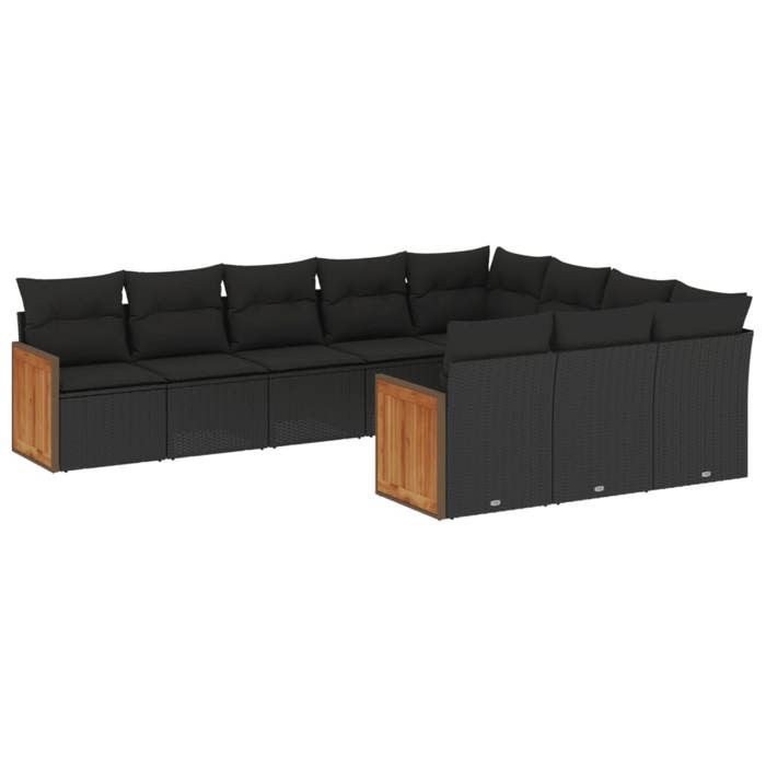 VidaXL Salon de Jardin avec Coussins 10 pcs, Canapés de Terrasse, Ensemble de Meubles de Patio, Mobilier d'Extérieur, Noir 3228015