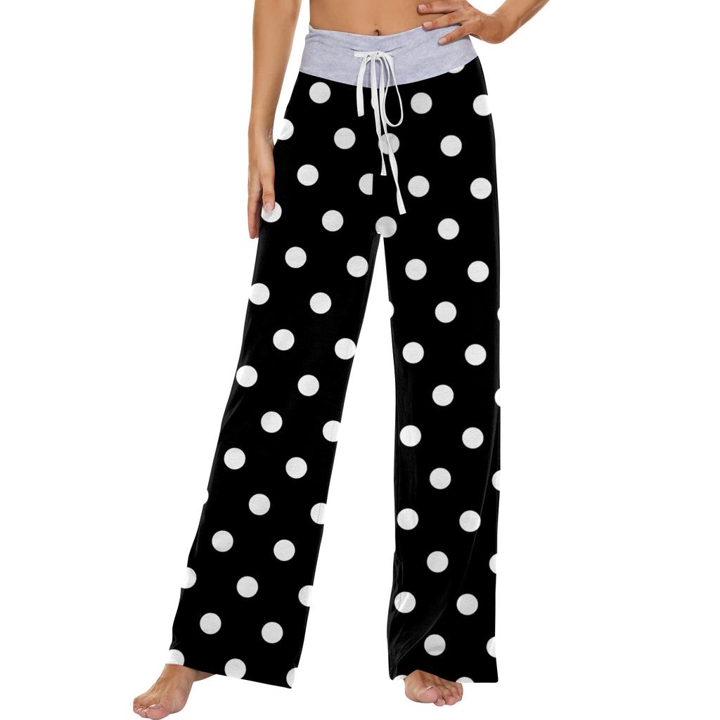 Women's Fashion Casual Comfortable Pajama Pants Printed Drawstring Wide Leg Pants