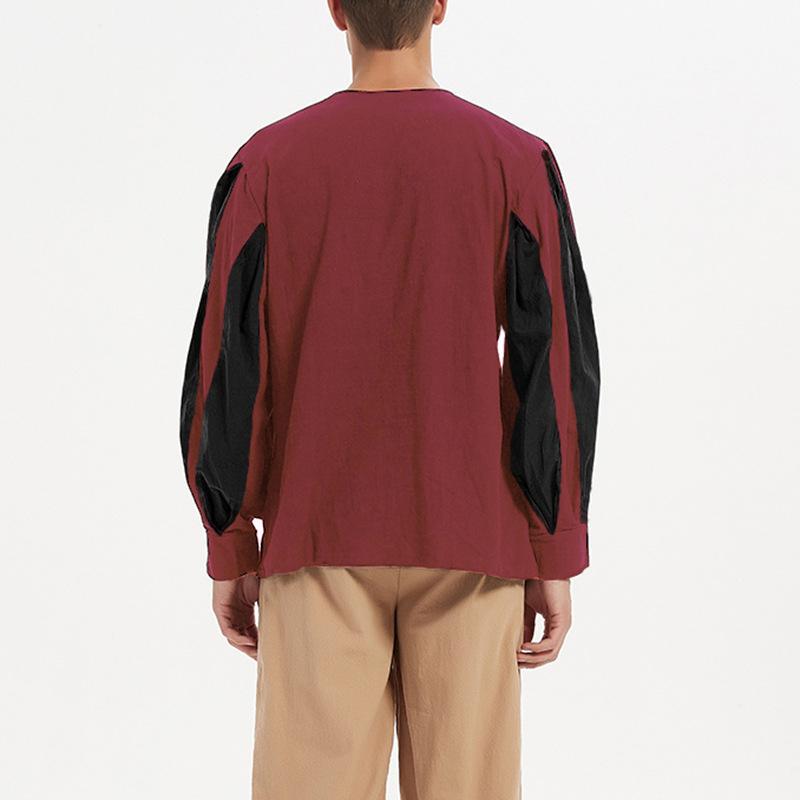 Летняя мужская винтажная свободная рубашка рыцаря со шнуровкой и длинными рукавами, средневековая драматическая рубашка для выступлений