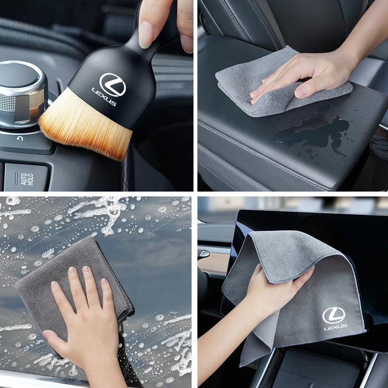 Car Cleaning Brush Tool Dust Remover+Suede Fleece Microfiber Wash Towel For Lexus ES RX NX LS UX LM LX GX LC RZ IS CT GS RC HS IT8