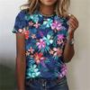 Модная женская футболка с 3D-цветочным принтом, повседневная, с круглым вырезом и коротким рукавом, летняя, свободного покроя, уличная одежда, футболки, блузки