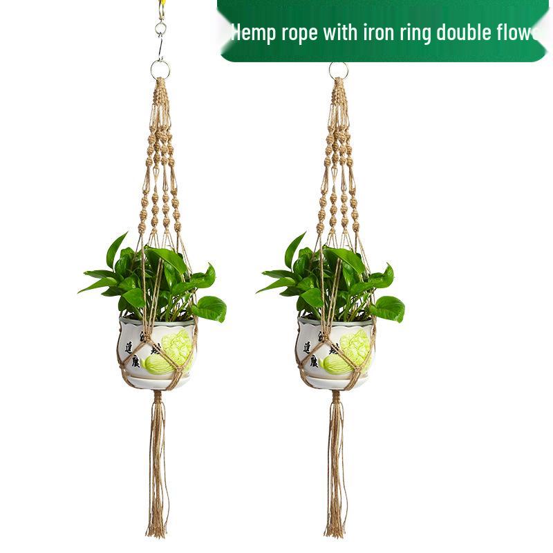 Nordic Style Handmade Woven Cotton Rope Plant Hanging Basket with Hemp Rope & Hook for Flower Pots and Spider Plants