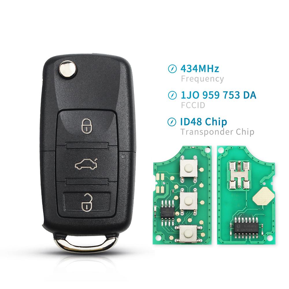 KEYYOU 3-кнопочный складной пульт-брелок для автомобиля для VW PASSAT Polo Skoda Seat CADDY Golf Beetle JETTA 1J0959753 DA/AH 1K0959753G 434 МГц
