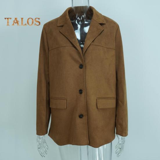 Женская куртка в винтажном стиле OL для поездок на работу, однобортное, с отложным воротником, однотонное, свободного покроя, средней длины, пальто на осень-зиму, повседневная верхняя одежда