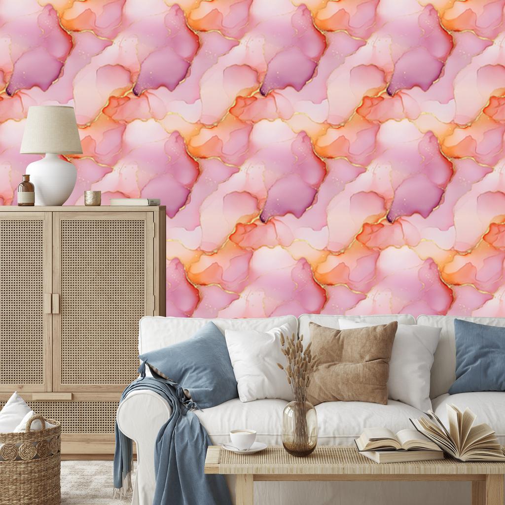 Wallpaper Ink coral, powder pink and peach 50x1000