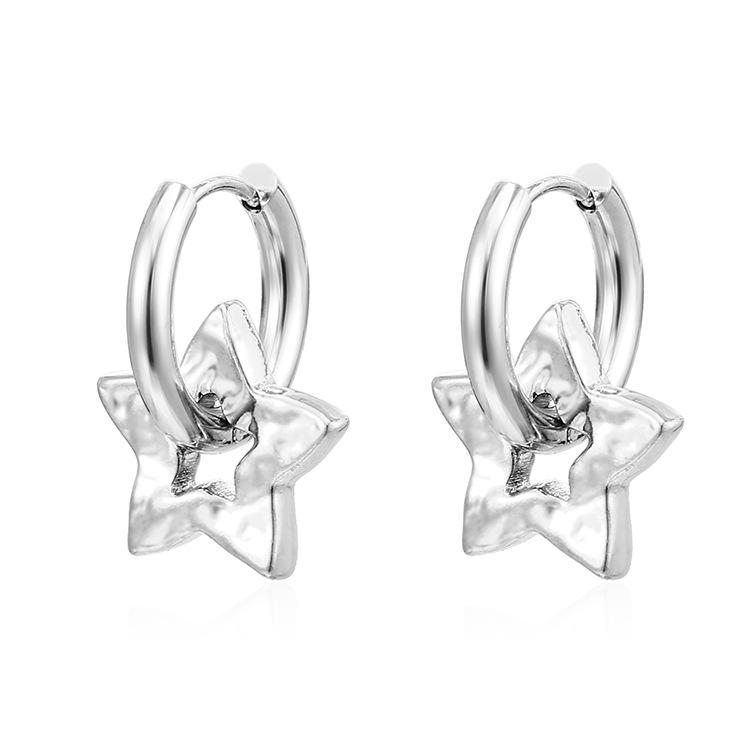 Европейские и американские модные серьги с подвеской в виде пятиконечной звезды из нержавеющей стали, женские легкие, роскошные, высококачественные, покрытые золотом 18 карат серьги