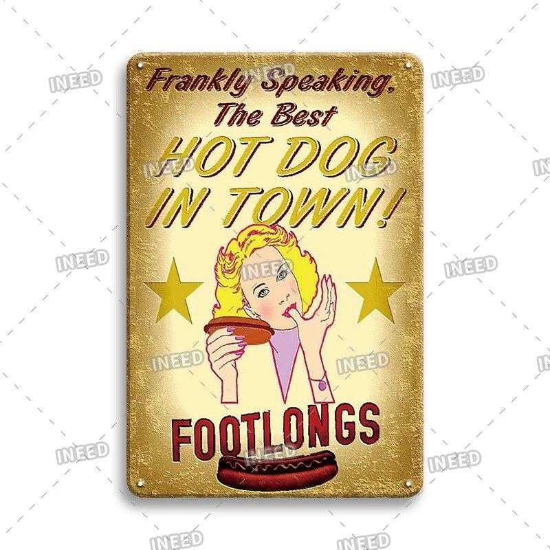 Mfoever Burger Sign Best In Town Beef BBQ Vintage Decor Hotdogs Kitchen Decorations Wall Plaque Retro Decor Vintage Food Sign
