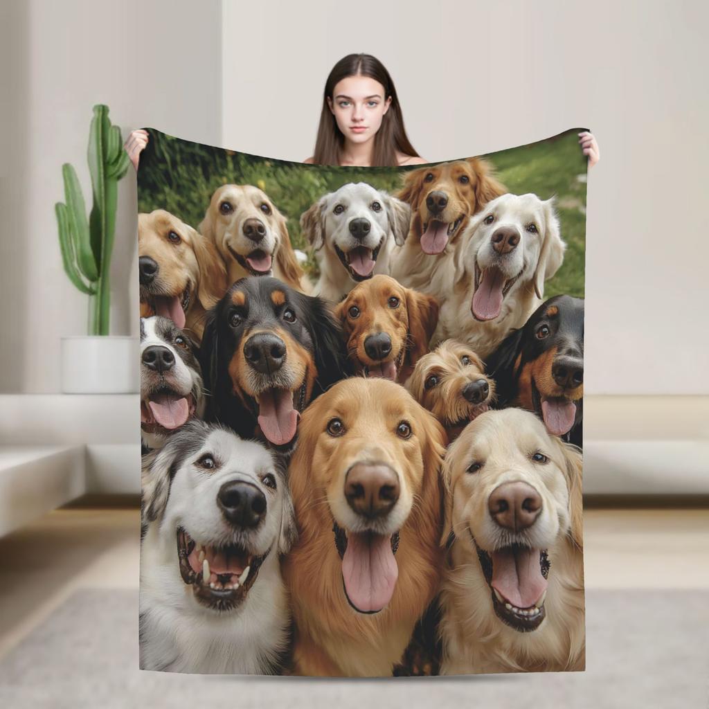 Funny Dog Selfie Flannel Blanket Winter Super Soft Throw Blanket for Girls Boys Outdoor Comfortable Bedspread Sofa Bed Cover