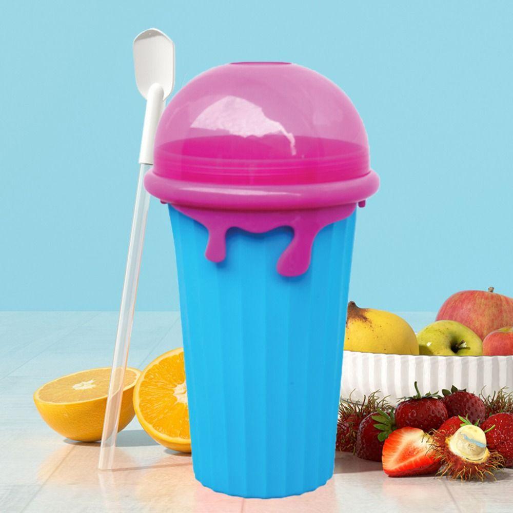 Ice Cream Shape Squeeze Cup with Straw Spoon Smoothies Cup DIY Smoothies Making Cup Summer