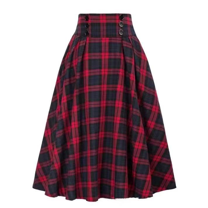 Юбка А-силуэта из фланели в клетку в стиле ретро с высокой талией — облегающая и стильная на осень/зиму
