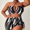 2024 Plus Size Mesh Three-Piece Halter Bikini and One-Piece Swimsuit for Women