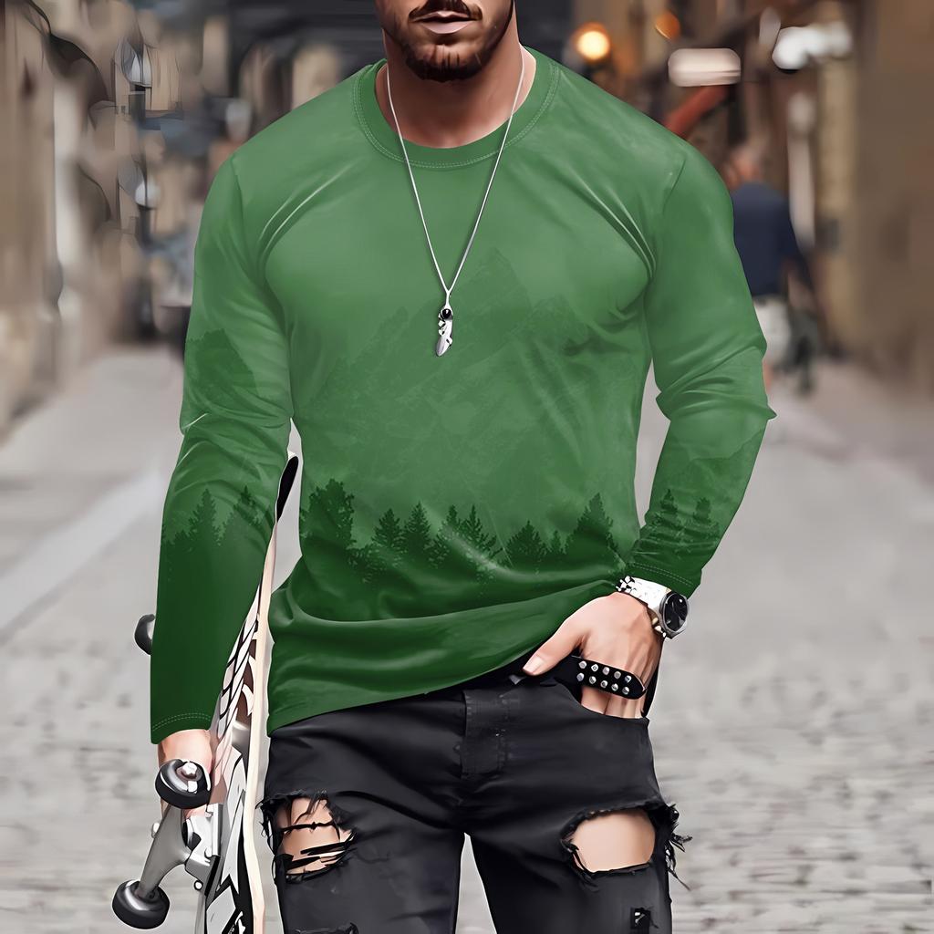 Муж. Футболка Круглый вырез Одежда Одежда На открытом воздухе Длинный рукав С принтом Модельер Винтаж