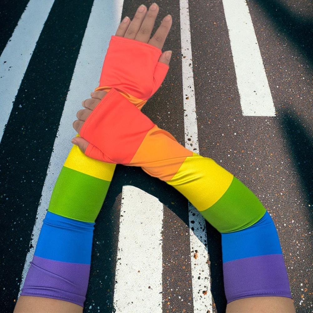 Fringe Rainbow Long Gloves Stretch Colorful Mittens Fashion Rainbow Tassel Gloves Party