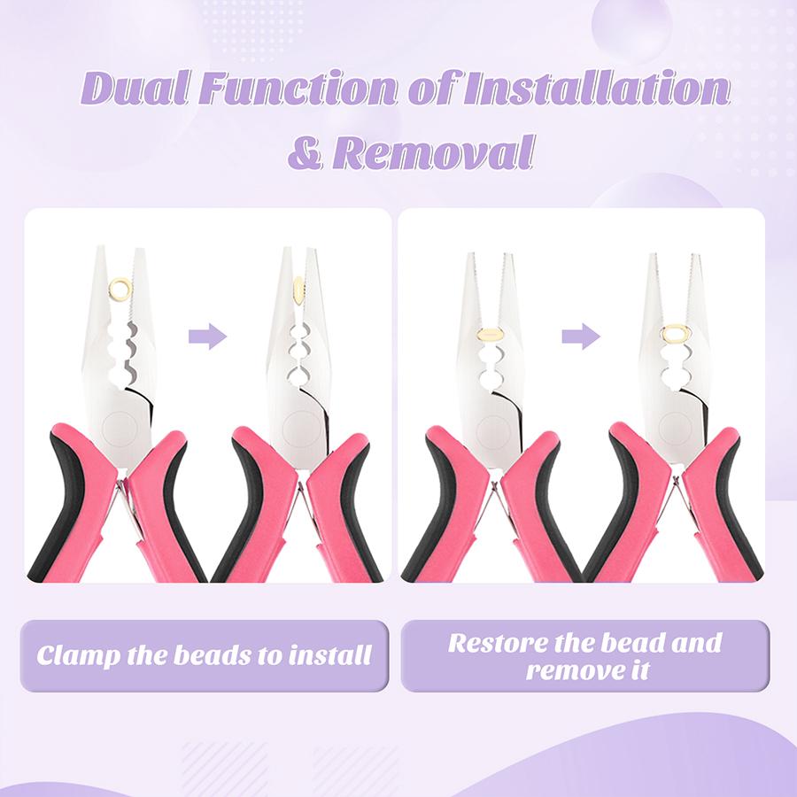 Набор для наращивания волос Micro Link, плоскогубцы и микро-игла и нитевдеватель, один набор для наращивания волос с бусинами