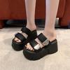 Толстоподошвенные шлепанцы высокого класса для женской летней носки 2025 новая корейская версия на липучке, шлепанцы на одной перемычке, ультралегкие и удобные пляжные туфли