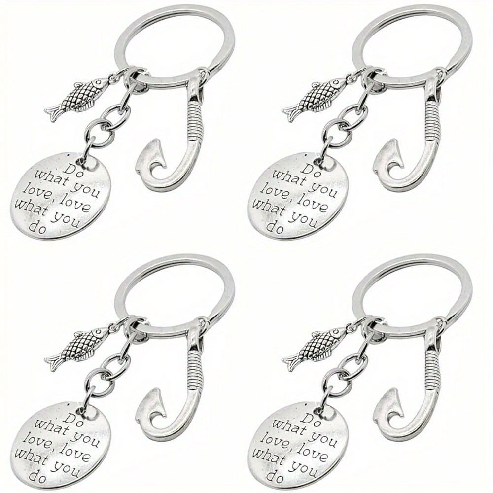 4pcs Fishing Keychain Fish Hook Keychain with Do What You Love Love What You Do Charm Fisherman Gift Birthday Gift