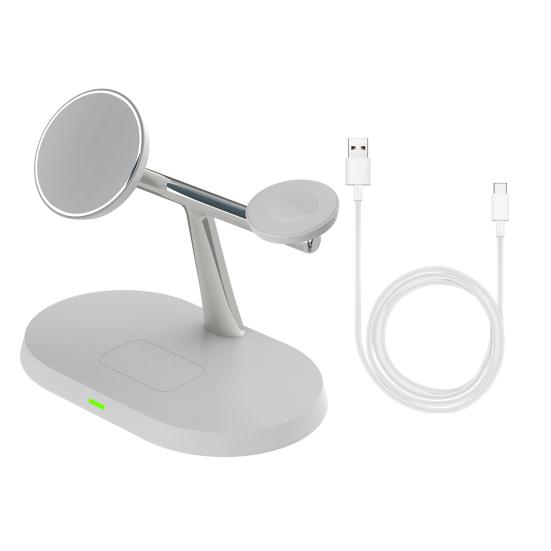 Магнитная подставка для беспроводного зарядного устройства для iPhone 15/14/13 Pro Max для Apple Watch Ultra/SE/9 для AirPods Pro 3-в-1 зарядная станция