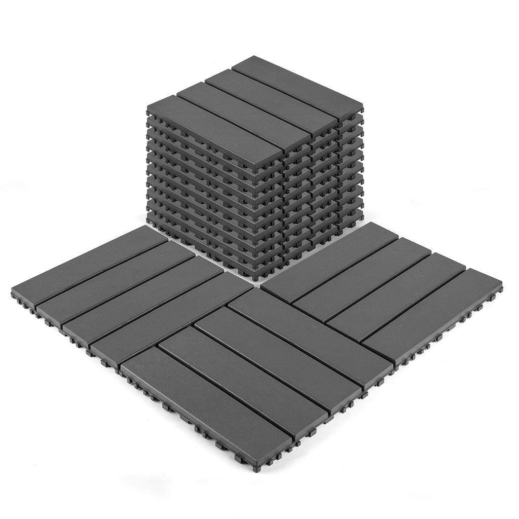 Plastic Interlocking Deck Tiles,44 Pack,12"x12" Square Waterproof Outdoor All Weather Use, Patio Decking Tiles for Poolside Balcony Backyard,DARK Grey