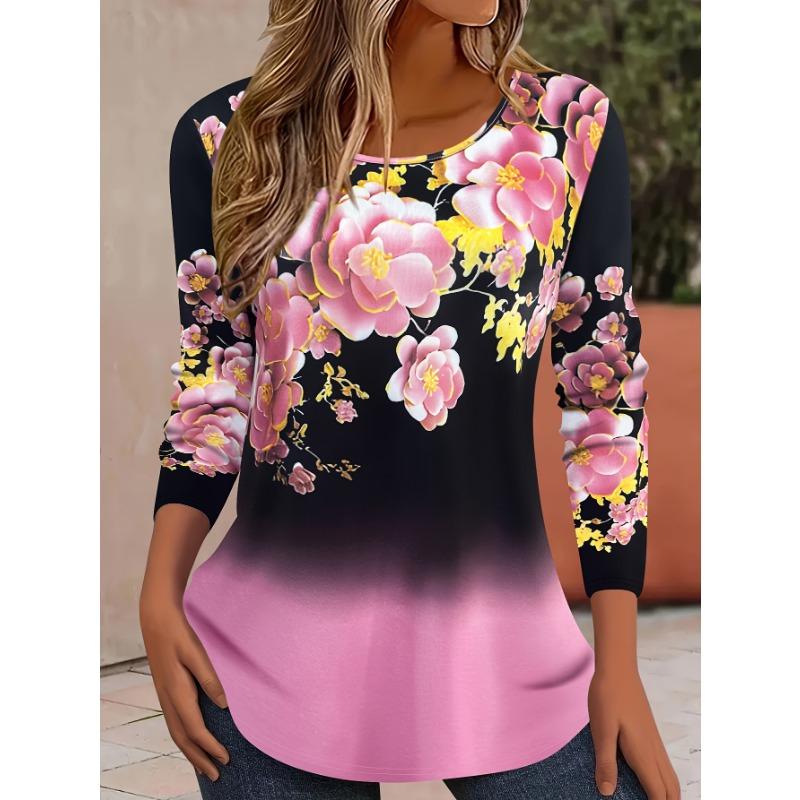 Vintage Leaves Floral 3D Print O-Neck Long Sleeve T-Shirt Fashion Women Clothing Casual Y2k Clothes Harajuku Female Clothing