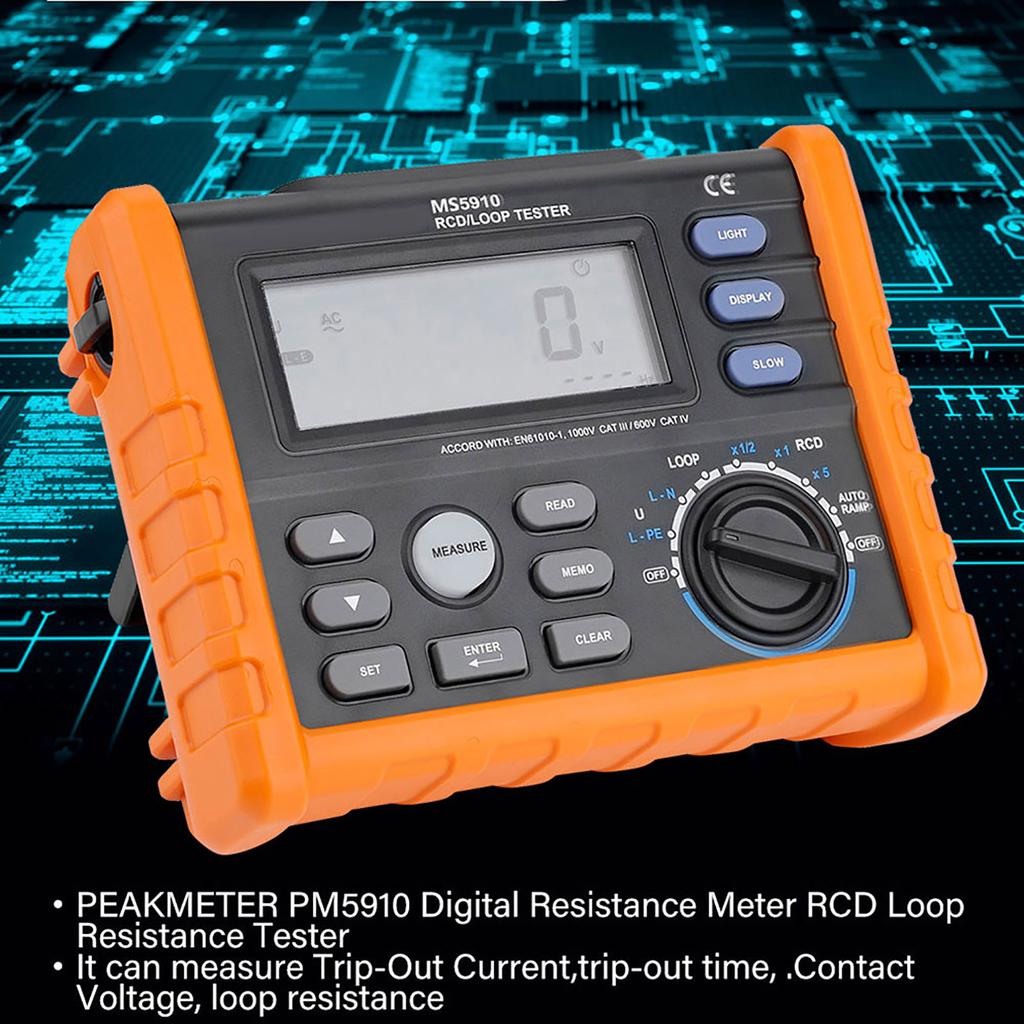 PEAKMETER MS5910 Digital Resistance Meter RCD Loop Resistance Tester Multimeter