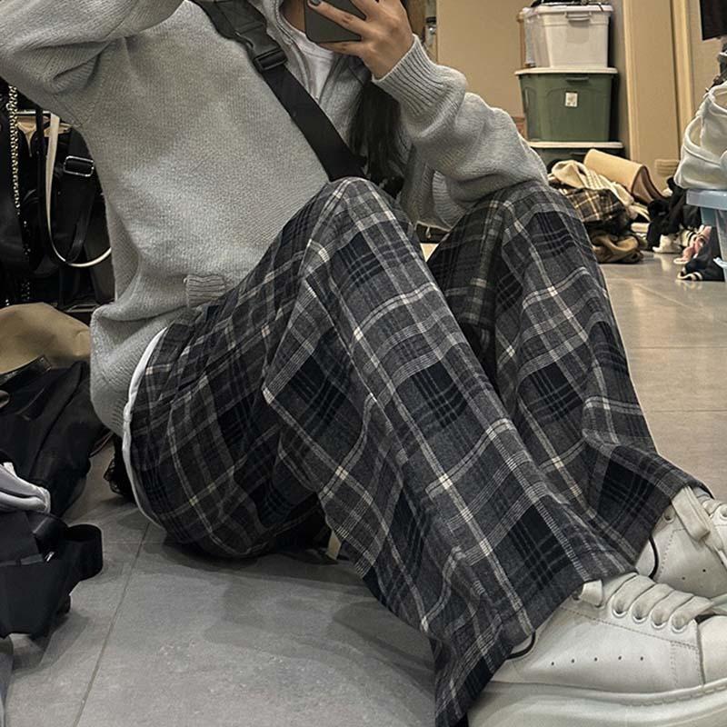 Женские элегантные клетчатые широкие брюки в винтажном стиле с высокой талией, модные классные брюки для улицы