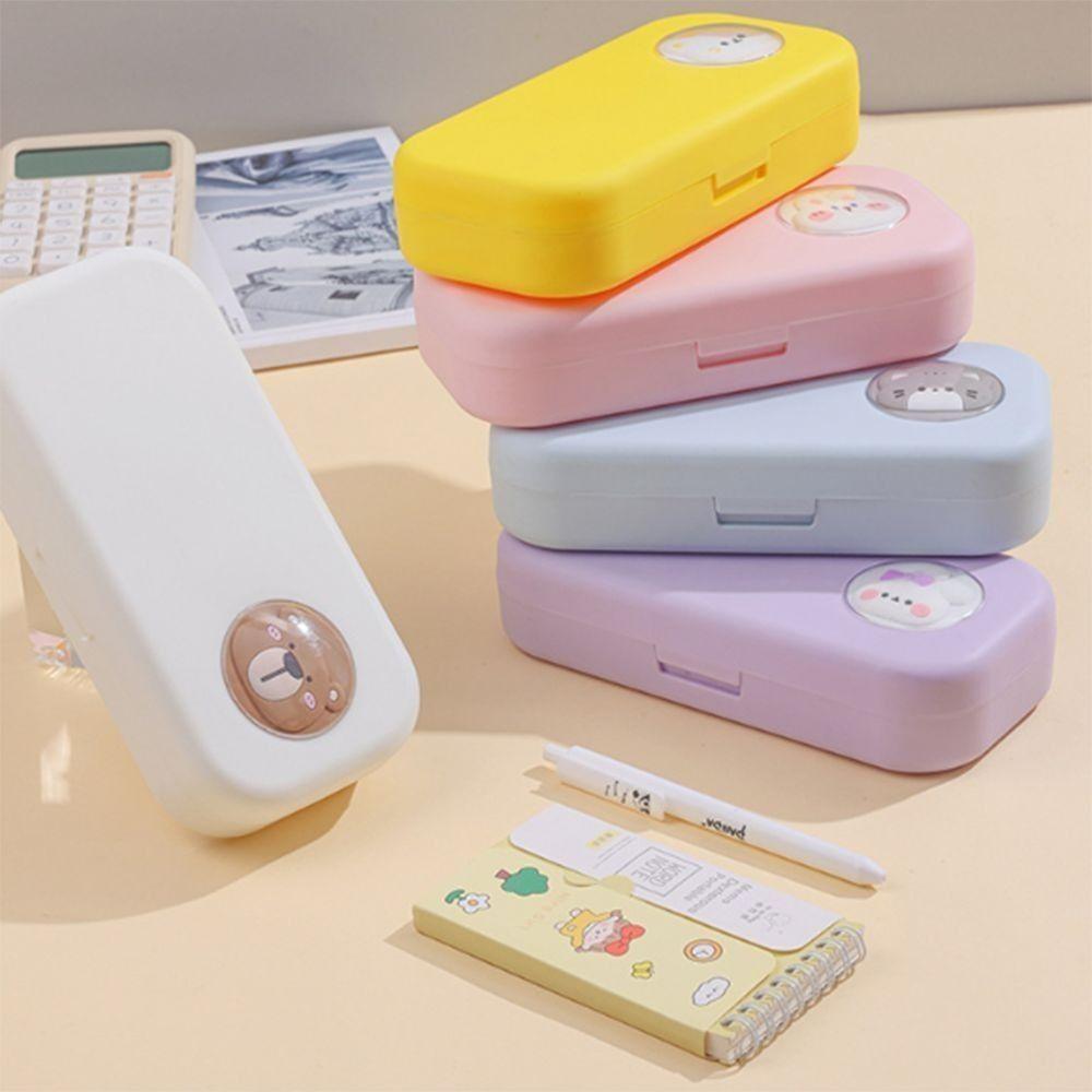 Cartoon Pencil Case Plastic Stationery Organizer Large Capacity Pencil Box