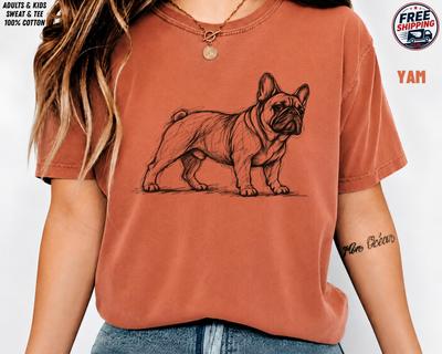 French Bulldog Sketch T-Shirt, Vintage Line Art Dog Design, Retro Pet Lover Gift