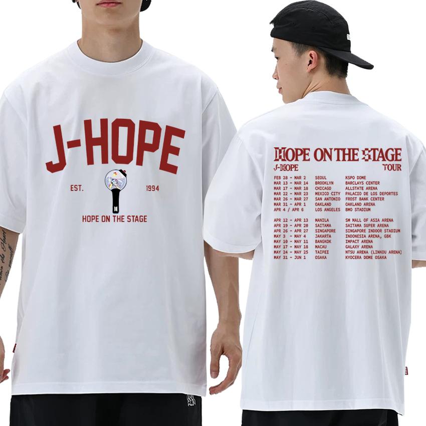 Футболка с принтом Kpop J-Hope Hope On The Stage Tour Setlist 2025 года для мужчин и женщин, модные футболки Y2k с коротким рукавом, унисекс, хлопковые топы