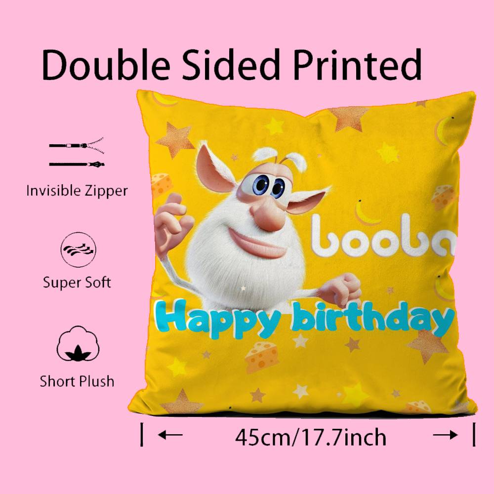 Cartoon Cute Fourbob-Booba Pillow Case Anti-Dustmite Pillowcase Invisible Zipper Silky Short Plush Sofa Cushion Cover