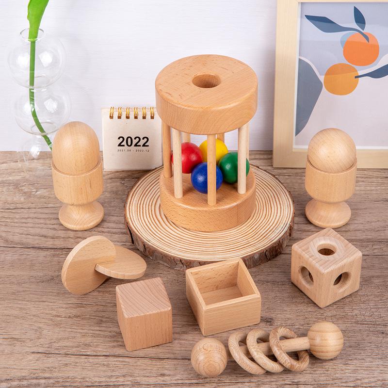 Infants And Toddlers Soothe And Grasp Wooden Rattle Baby Molars Interactive Beech Educational Toys Early Education Shapes